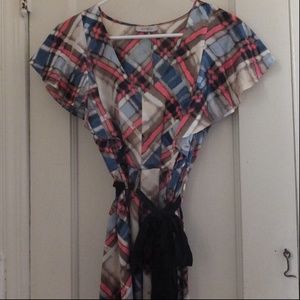 Jonesy Watercolor Plaid Flutter Sleeve Dress